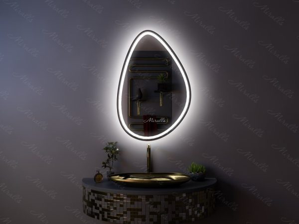 интерьерное зеркало фигурной формы с фронтальной и интерьерной подсветкой в раме МДФ - Amanda plus