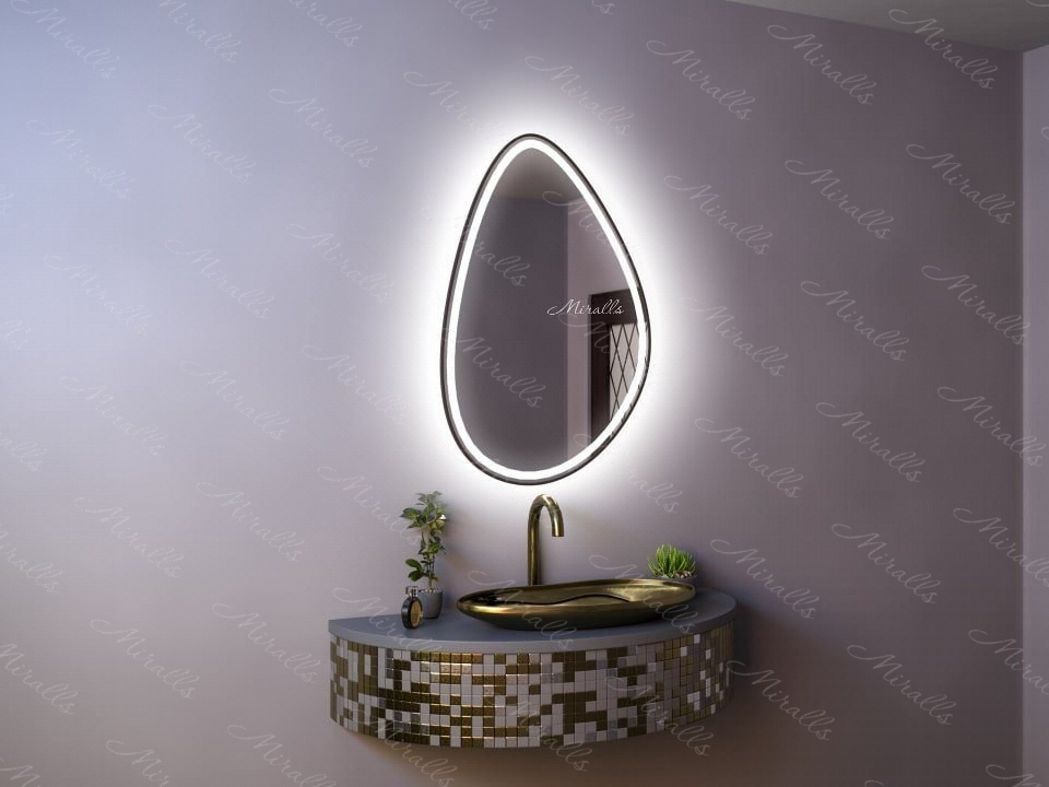 интерьерное зеркало фигурной формы с фронтальной и интерьерной подсветкой в раме МДФ - Amanda plus