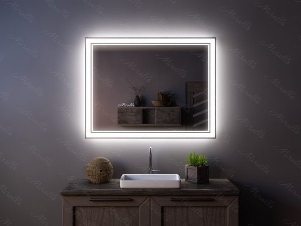 Прямоугольное зеркало с фронтальной и интерьерной подсветкой - Gustav