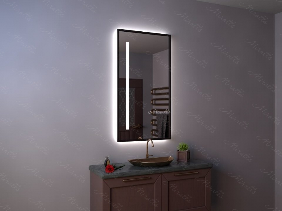 прямоугольное зеркало с интерьерной и фронтальной подсветкой в раме МДФ - Altair