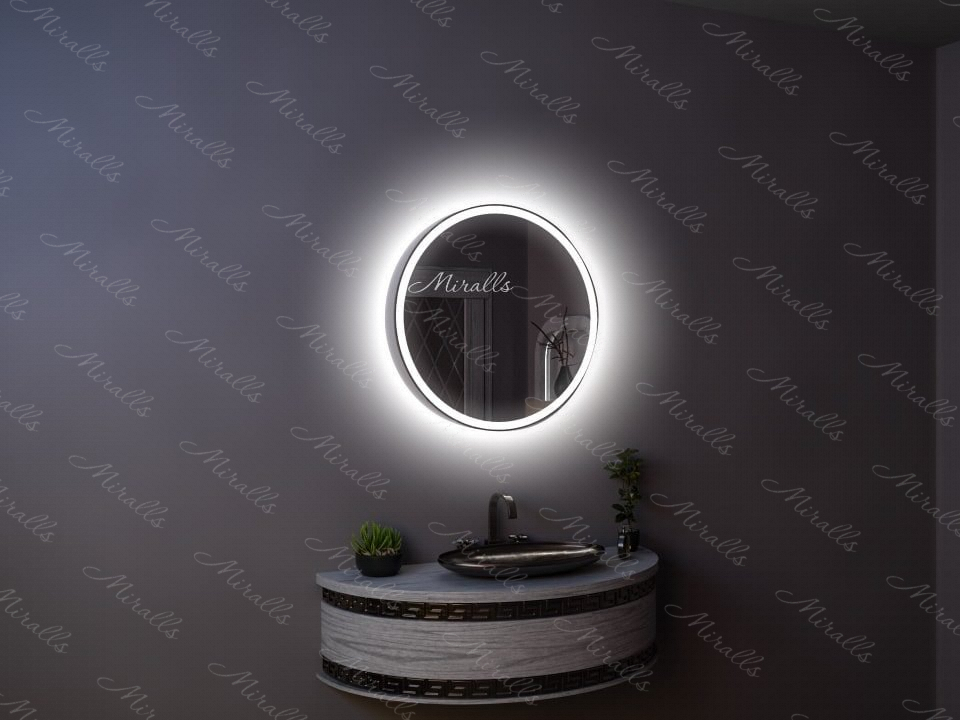 круглый зеркальный шкаф в ванную Aklit с подсветкой