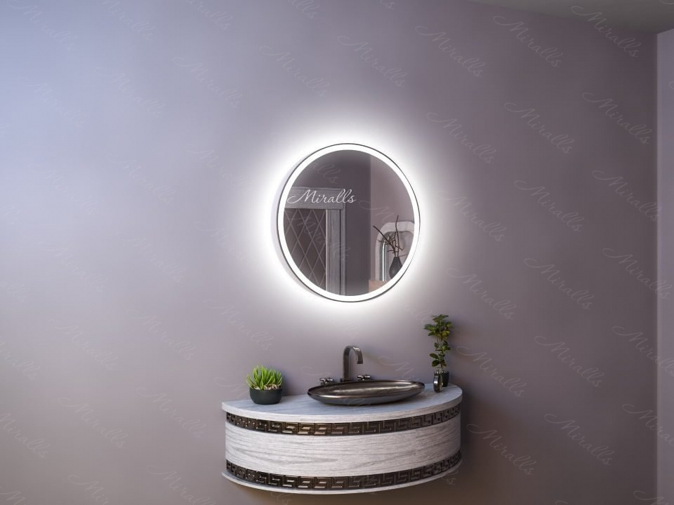 круглый зеркальный шкаф в ванную Aklit с подсветкой