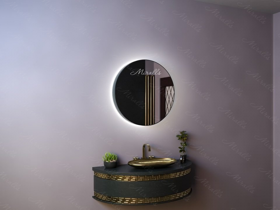 круглый зеркальный шкаф в ванную комнату Muar с интерьерной подсветкой