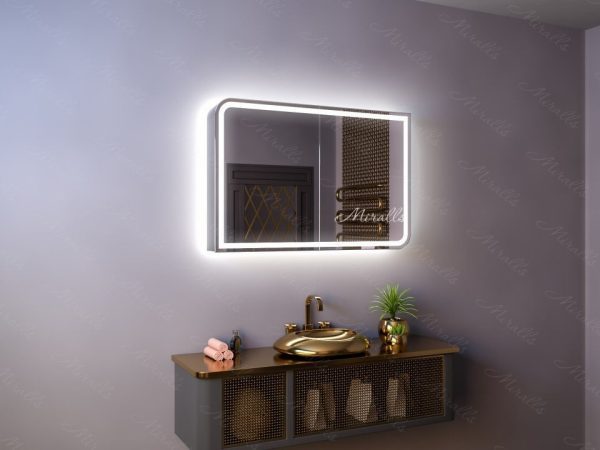 Зеркальный шкаф со скругленными углами в ванную Rishilie