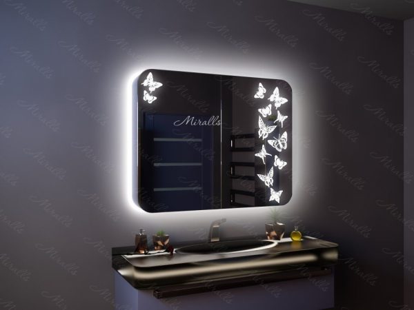 Зеркальный шкаф с рисунком в ванную Lacrima