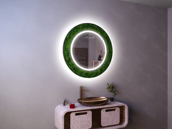 Круглое эко-зеркало со мхом Jade