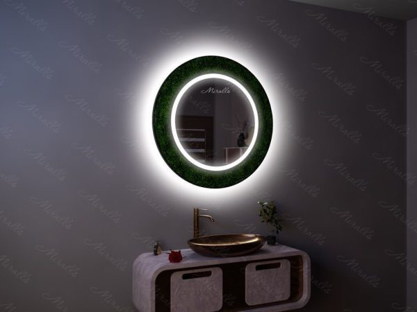 Круглое эко-зеркало со мхом Jade