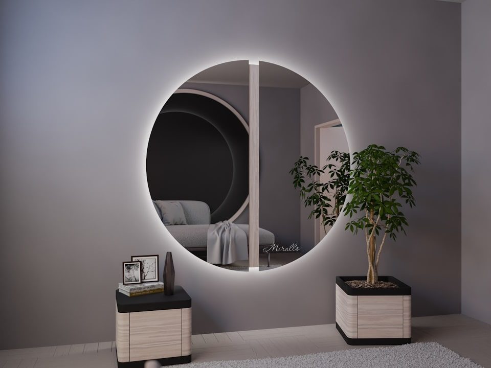 Круглое зеркало с подсветкой в дизайнерской раме Tabula Extra