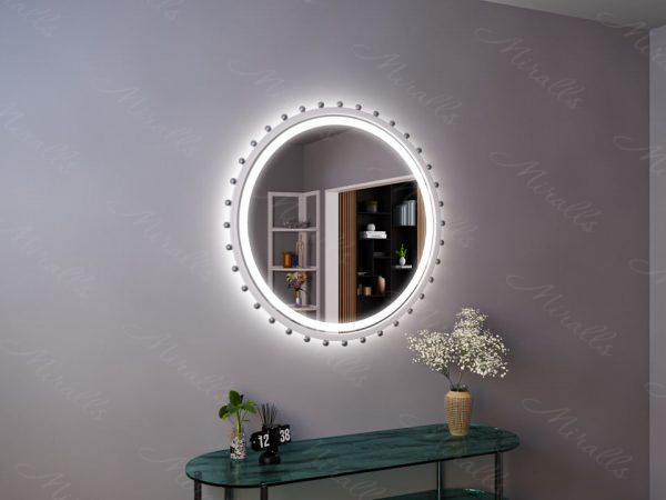 Круглое зеркало с подсветкой в дизайнерской раме Fellini Plus